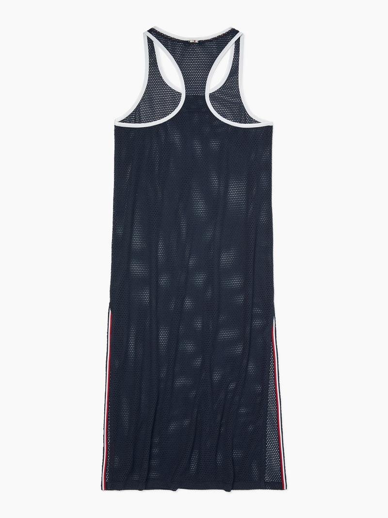 Női Tommy Hilfiger Essential Mesh Racer-Back Cover-Up Úszóruhák Kék | HU 417SGL